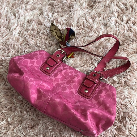 Coach Pink Tote Bag with Scarf Bow - Picture 6 of 6